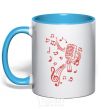 Mug with a colored handle Music microphone sky-blue фото