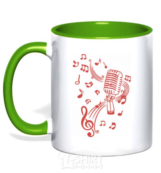 Mug with a colored handle Music microphone kelly-green фото