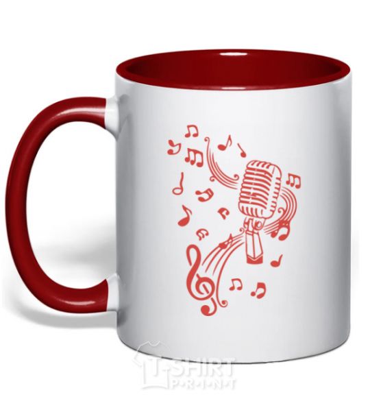 Mug with a colored handle Music microphone red фото