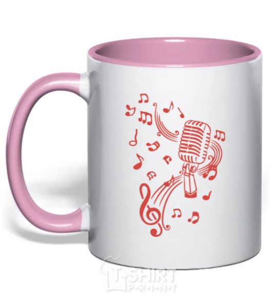 Mug with a colored handle Music microphone light-pink фото