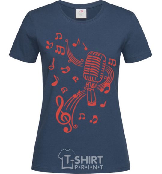 Women's T-shirt Music microphone navy-blue фото