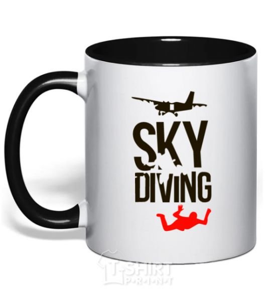 Mug with a colored handle Sky diving black фото