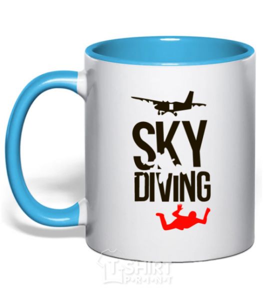 Mug with a colored handle Sky diving sky-blue фото