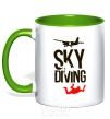 Mug with a colored handle Sky diving kelly-green фото