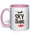 Mug with a colored handle Sky diving light-pink фото