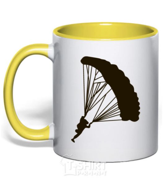 Mug with a colored handle Skydiver yellow фото