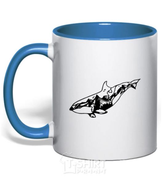 Mug with a colored handle Whale of a mountain royal-blue фото