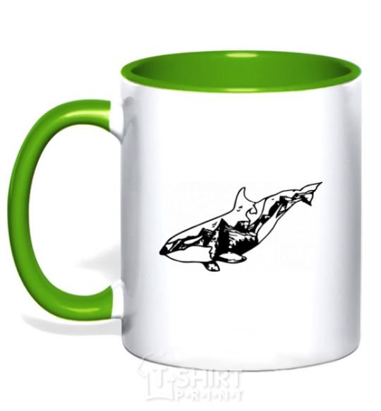 Mug with a colored handle Whale of a mountain kelly-green фото