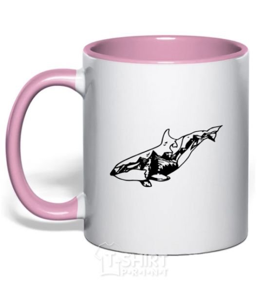 Mug with a colored handle Whale of a mountain light-pink фото
