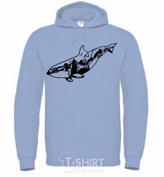 Men`s hoodie Whale of a mountain sky-blue фото