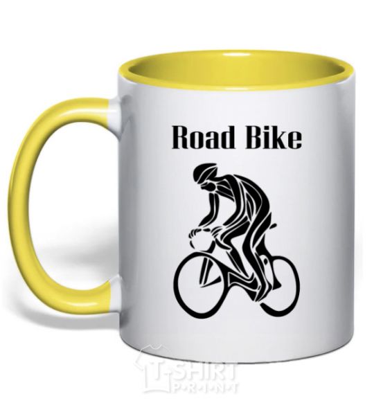 Mug with a colored handle Road bike yellow фото