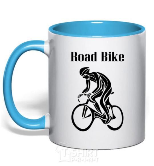 Mug with a colored handle Road bike sky-blue фото