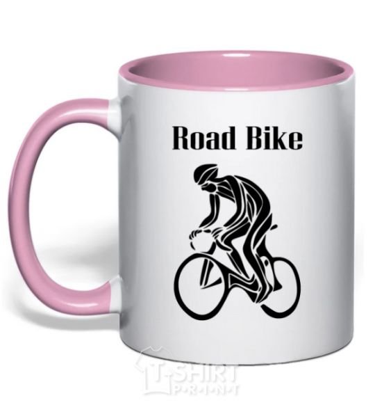 Mug with a colored handle Road bike light-pink фото