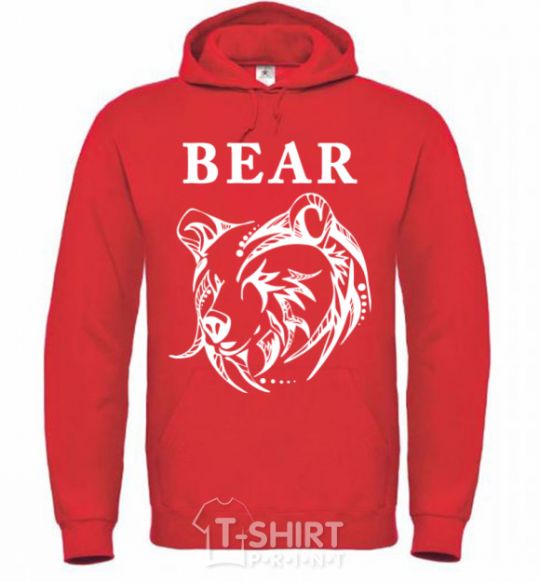 Men`s hoodie Bear b/w image bright-red фото