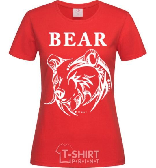 Women's T-shirt Bear b/w image red фото