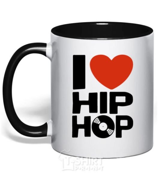 Mug with a colored handle I love HIP-HOP black фото