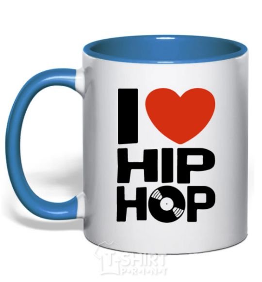 Mug with a colored handle I love HIP-HOP royal-blue фото
