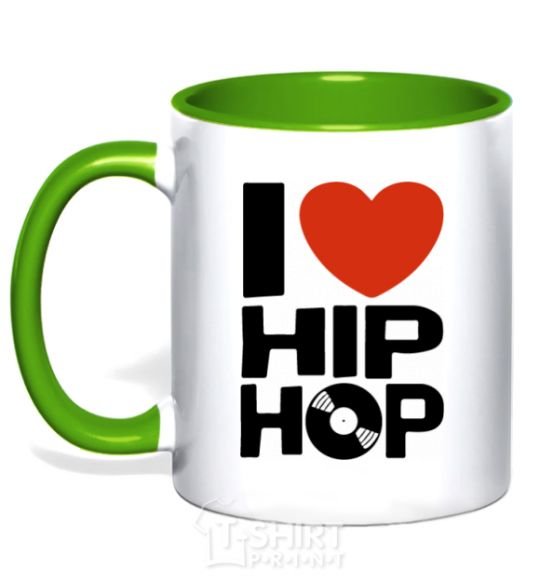 Mug with a colored handle I love HIP-HOP kelly-green фото