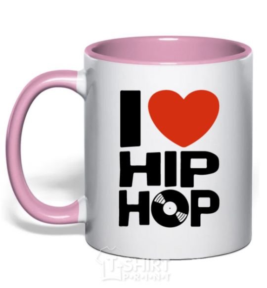 Mug with a colored handle I love HIP-HOP light-pink фото