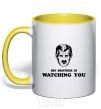 Mug with a colored handle Big brother is watching you yellow фото