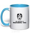 Mug with a colored handle Big brother is watching you sky-blue фото