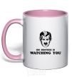 Mug with a colored handle Big brother is watching you light-pink фото