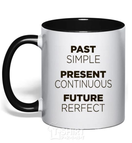 Mug with a colored handle Past present future black фото