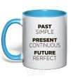 Mug with a colored handle Past present future sky-blue фото