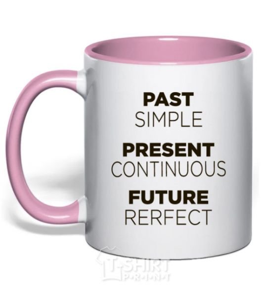 Mug with a colored handle Past present future light-pink фото