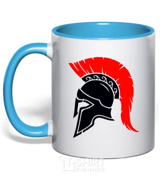 Mug with a colored handle Helmet sky-blue фото