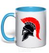 Mug with a colored handle Helmet sky-blue фото