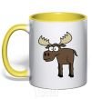 Mug with a colored handle The moose is standing yellow фото