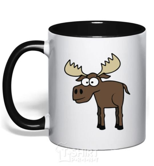 Mug with a colored handle The moose is standing black фото
