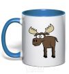 Mug with a colored handle The moose is standing royal-blue фото