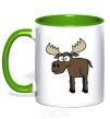 Mug with a colored handle The moose is standing kelly-green фото