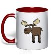 Mug with a colored handle The moose is standing red фото