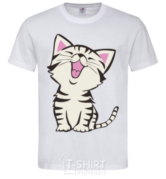 Men's T-Shirt Kitten yawns White фото