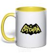 Mug with a colored handle Batmans print yellow фото