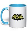 Mug with a colored handle Batmans print sky-blue фото