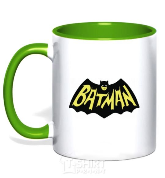 Mug with a colored handle Batmans print kelly-green фото