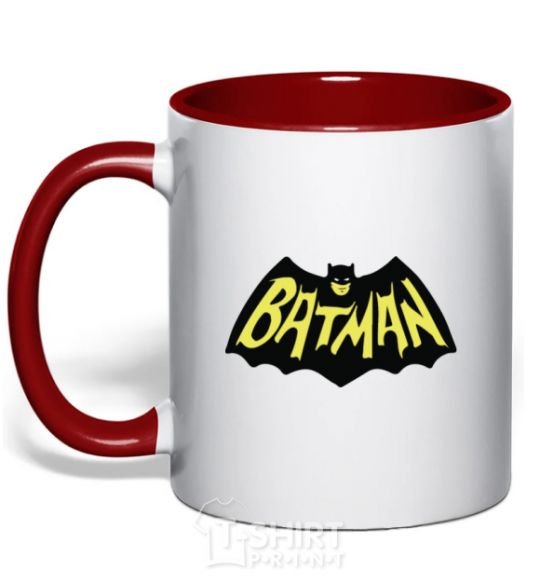 Mug with a colored handle Batmans print red фото