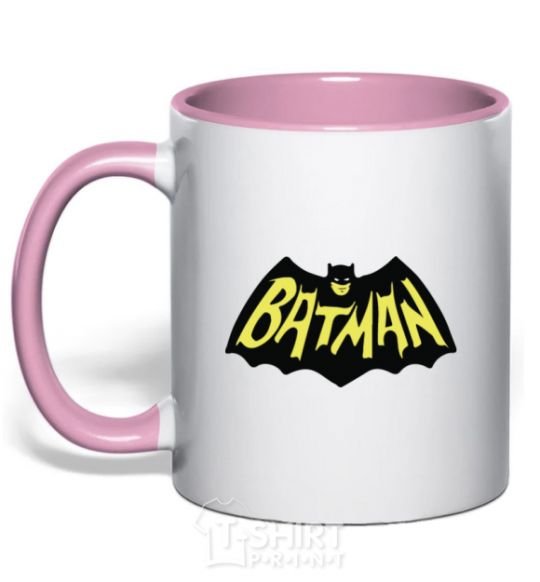 Mug with a colored handle Batmans print light-pink фото