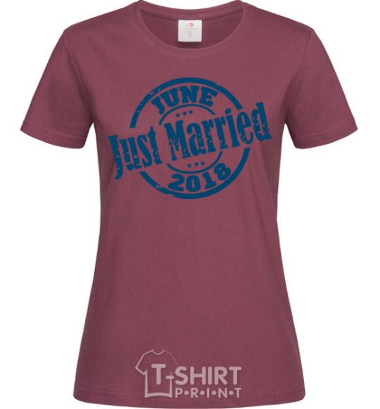 Women's T-shirt Just Married June 2018 burgundy фото