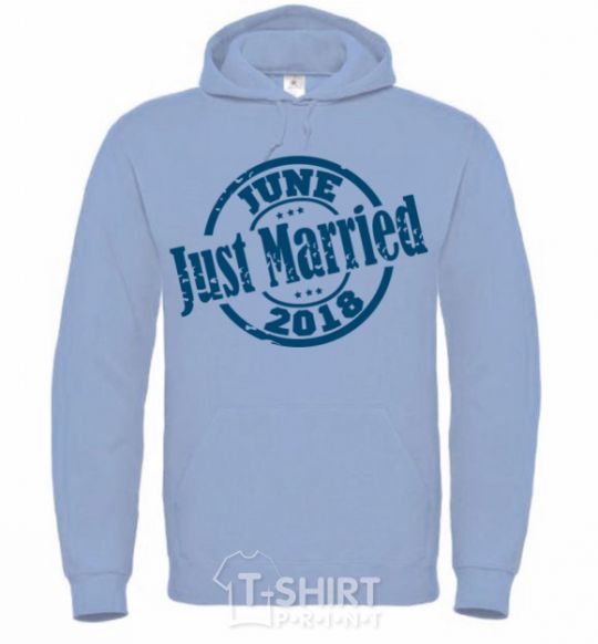 Men`s hoodie Just Married June 2018 sky-blue фото