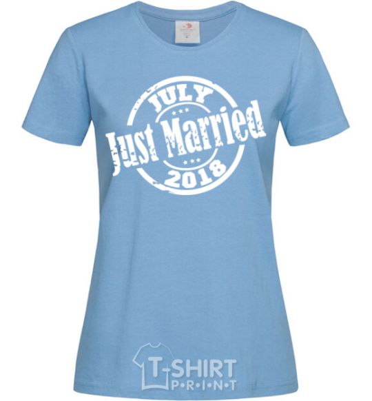 Women's T-shirt Just Married July 2018 sky-blue фото