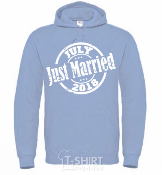 Men`s hoodie Just Married July 2018 sky-blue фото