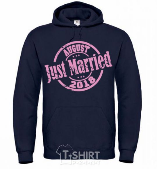 Men`s hoodie Just Married August 2018 navy-blue фото