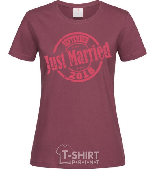 Women's T-shirt Just Married September 2018 burgundy фото