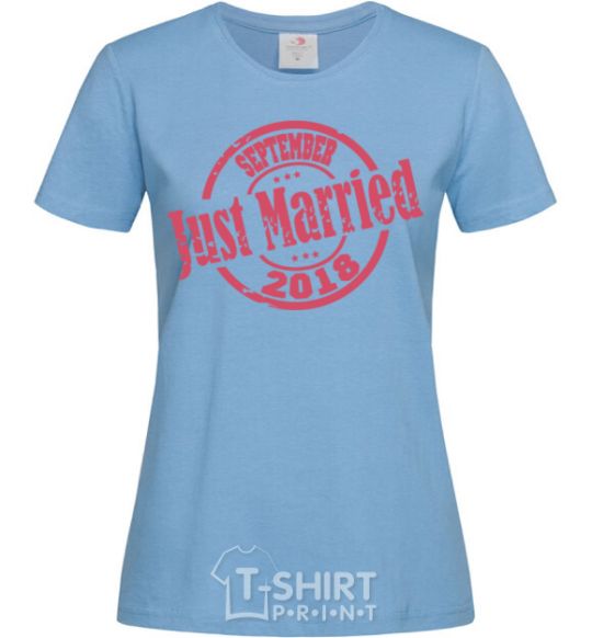 Women's T-shirt Just Married September 2018 sky-blue фото