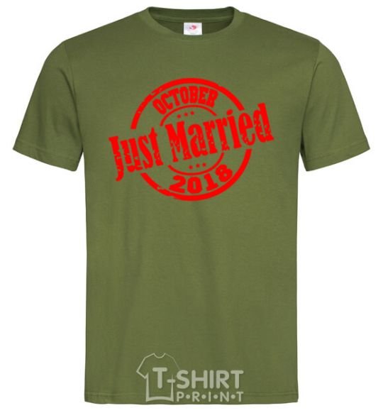 Men's T-Shirt Just Married October 2018 millennial-khaki фото